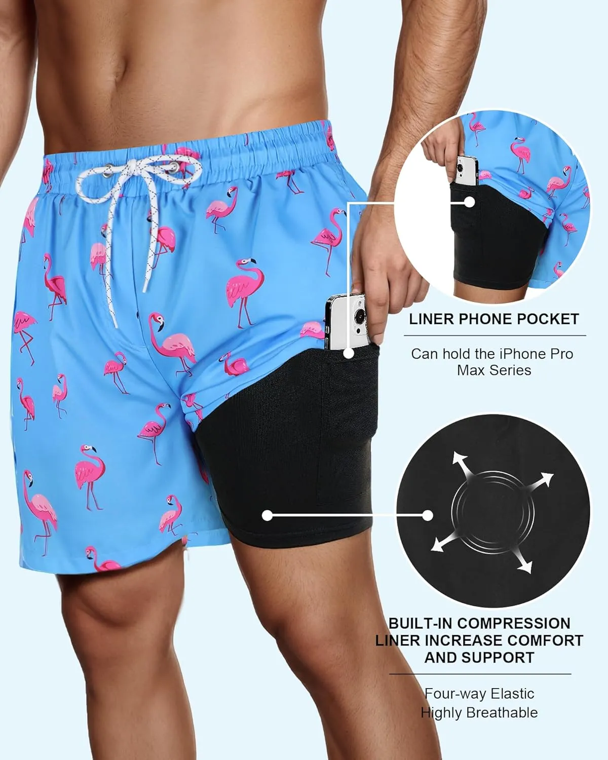 American Trends Men's Swim Trunks Board Shorts Quick Dry Mens Swimming Trunks with Compression Liner