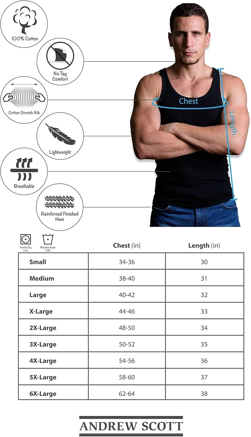 Andrew Scott Men's A Shirt Tanks | Cotton Tank Top Athletic Undershirts | Multi Packs & Colors
