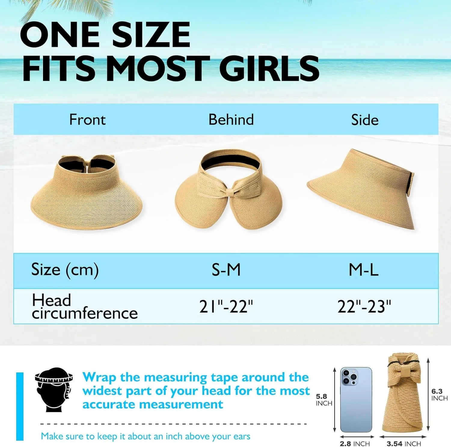 Beach Hats for Women, Packable Sun Hat Womens, Summer Visor Sun Hat, Straw Hats for Women UV Protection, Beach Hat for Girls