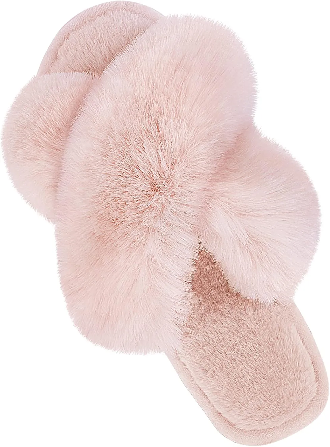 Cozyfurry Womens Cross Band Slippers Cozy Furry Fuzzy House Slippers Open Toe Fluffy Indoor Shoes Outdoor Slip on Warm Breathable Anti-skid Sole