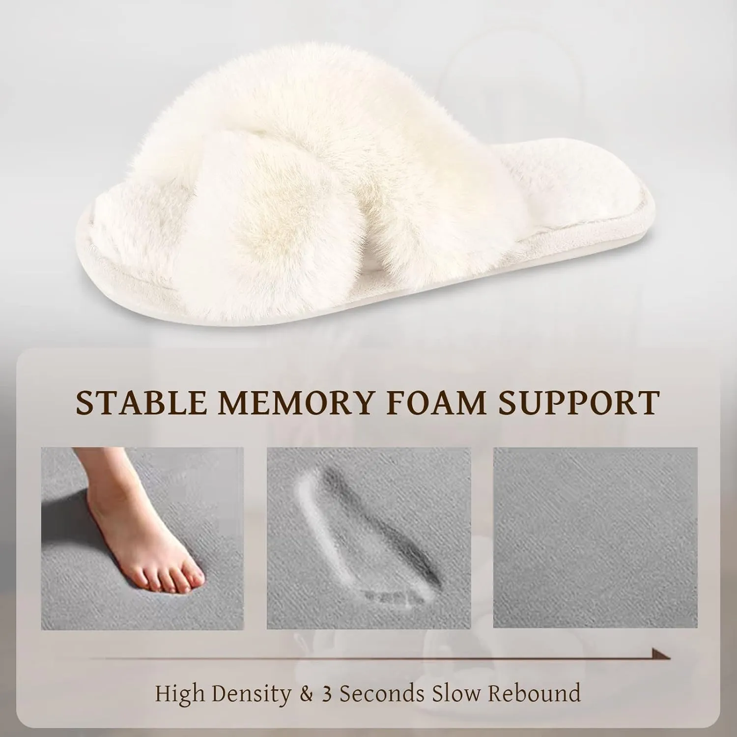 Cozyfurry Womens Cross Band Slippers Cozy Furry Fuzzy House Slippers Open Toe Fluffy Indoor Shoes Outdoor Slip on Warm Breathable Anti-skid Sole