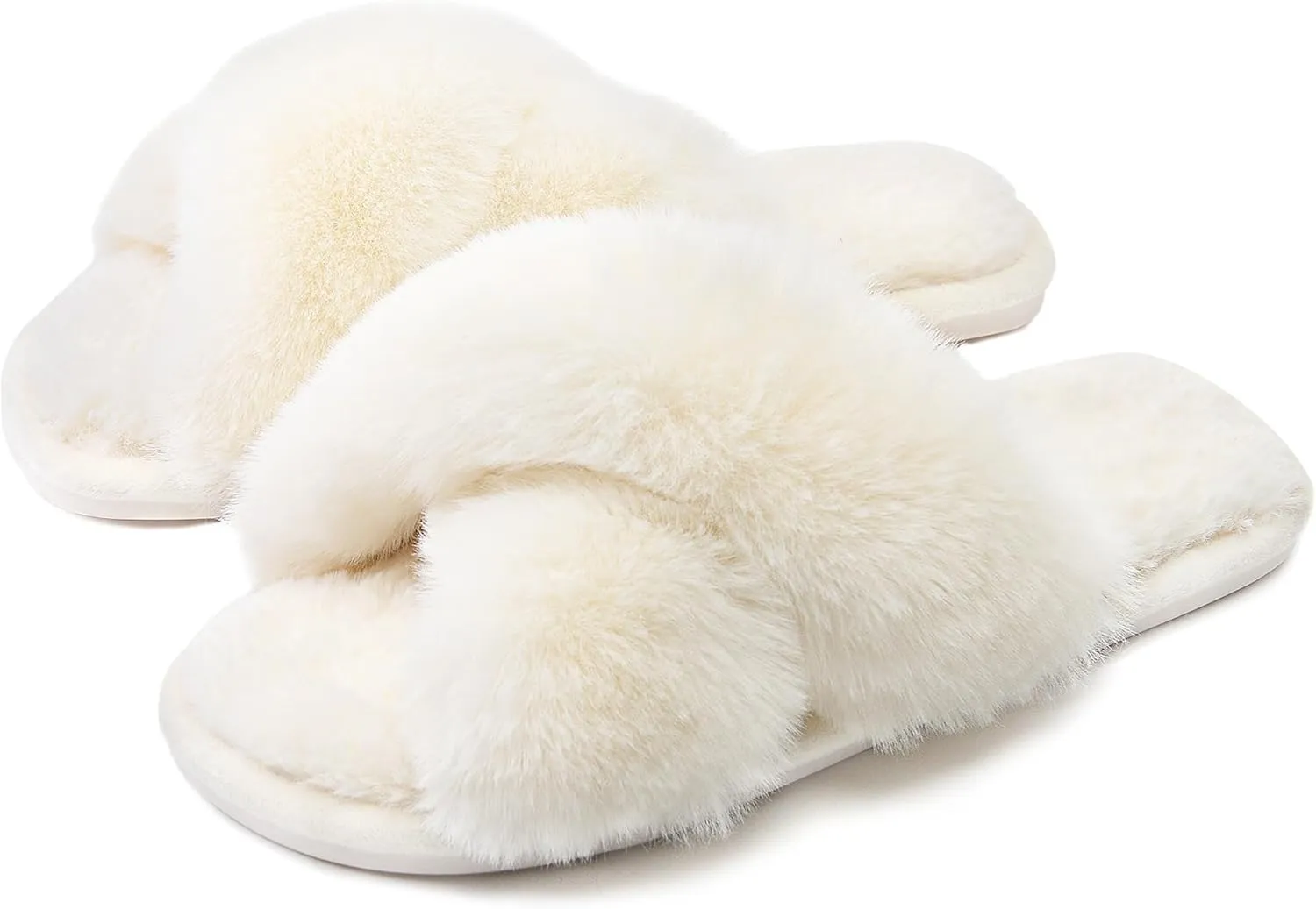 Cozyfurry Womens Cross Band Slippers Cozy Furry Fuzzy House Slippers Open Toe Fluffy Indoor Shoes Outdoor Slip on Warm Breathable Anti-skid Sole