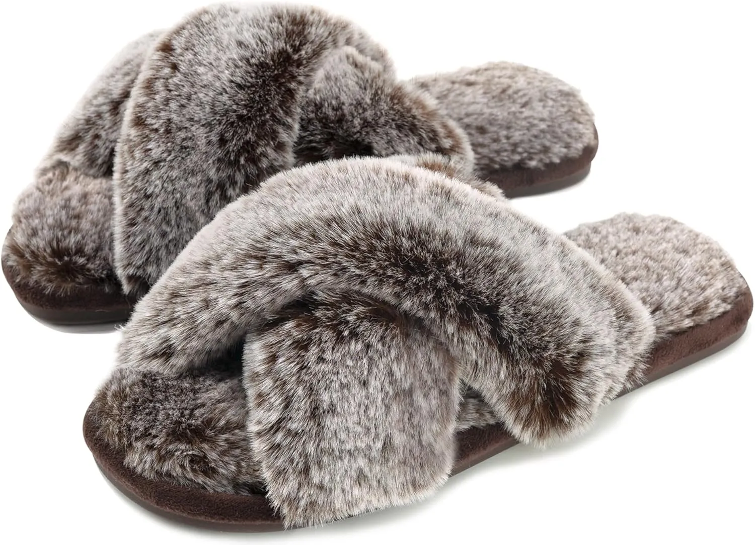Cozyfurry Womens Cross Band Slippers Cozy Furry Fuzzy House Slippers Open Toe Fluffy Indoor Shoes Outdoor Slip on Warm Breathable Anti-skid Sole