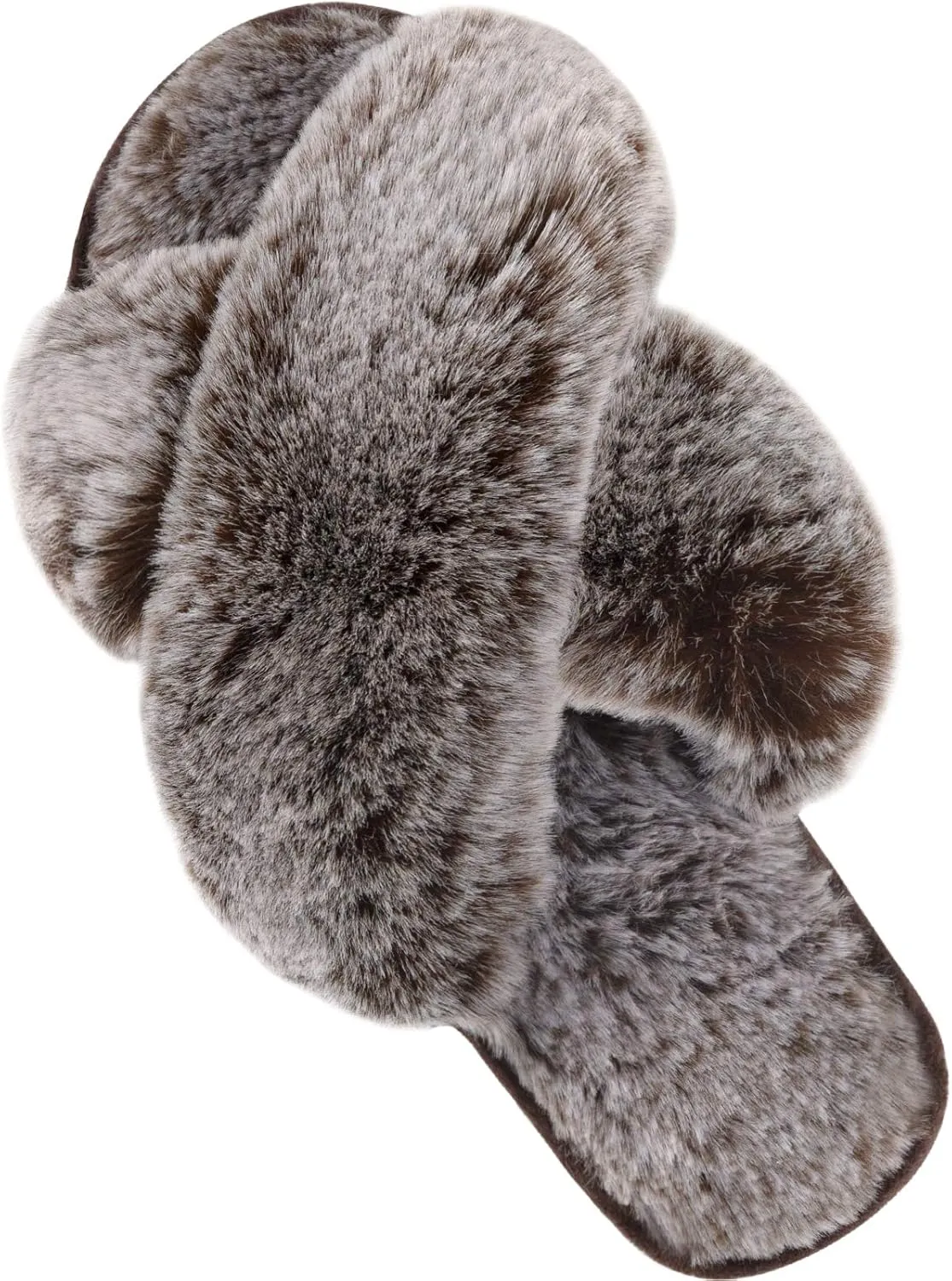 Cozyfurry Womens Cross Band Slippers Cozy Furry Fuzzy House Slippers Open Toe Fluffy Indoor Shoes Outdoor Slip on Warm Breathable Anti-skid Sole