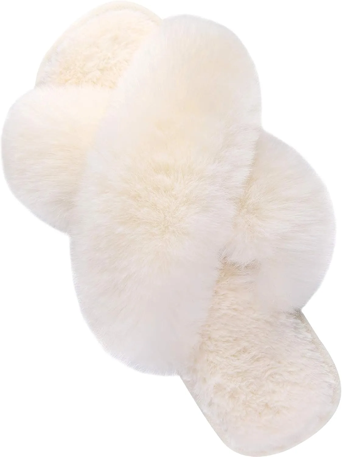 Cozyfurry Womens Cross Band Slippers Cozy Furry Fuzzy House Slippers Open Toe Fluffy Indoor Shoes Outdoor Slip on Warm Breathable Anti-skid Sole