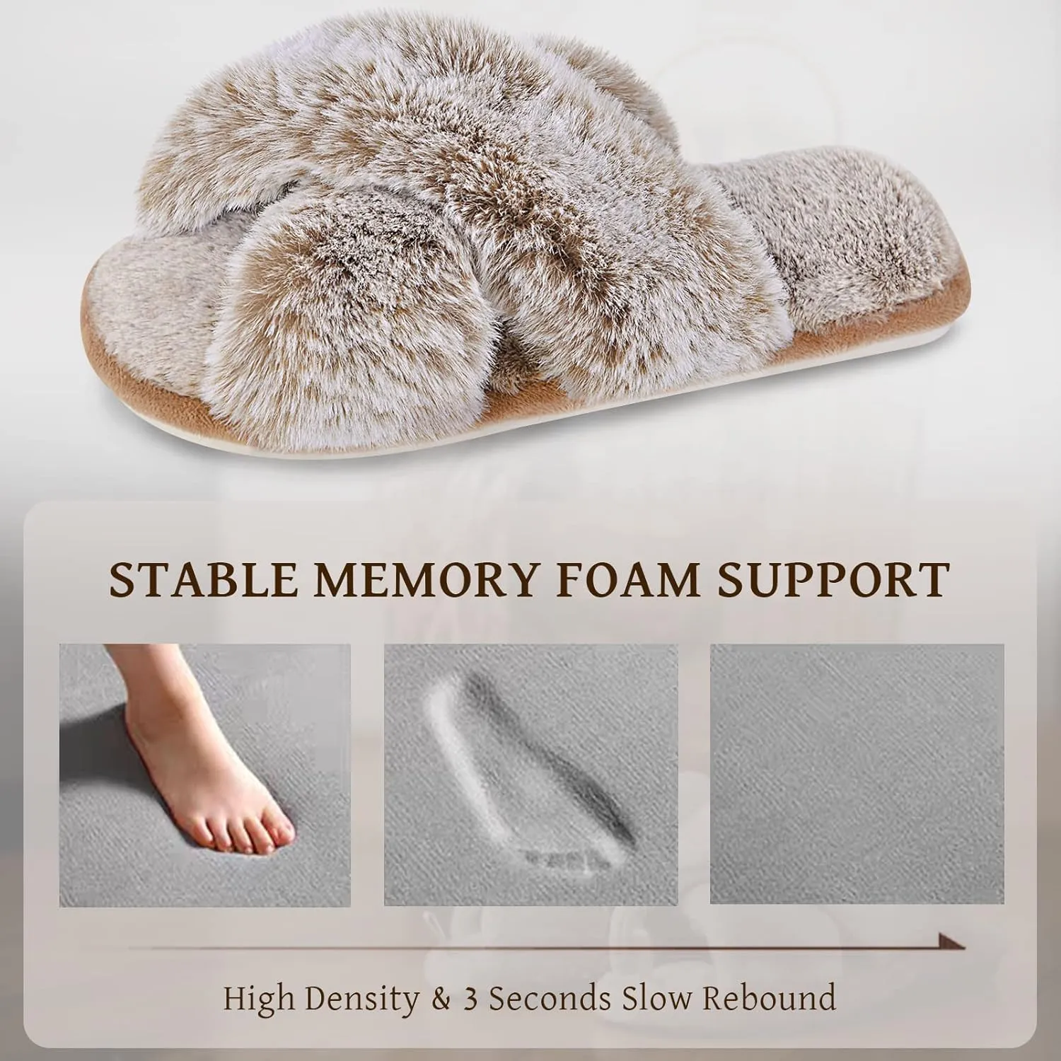 Cozyfurry Womens Cross Band Slippers Cozy Furry Fuzzy House Slippers Open Toe Fluffy Indoor Shoes Outdoor Slip on Warm Breathable Anti-skid Sole