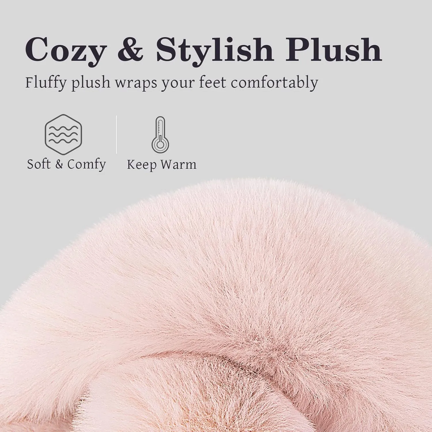 Cozyfurry Womens Cross Band Slippers Cozy Furry Fuzzy House Slippers Open Toe Fluffy Indoor Shoes Outdoor Slip on Warm Breathable Anti-skid Sole