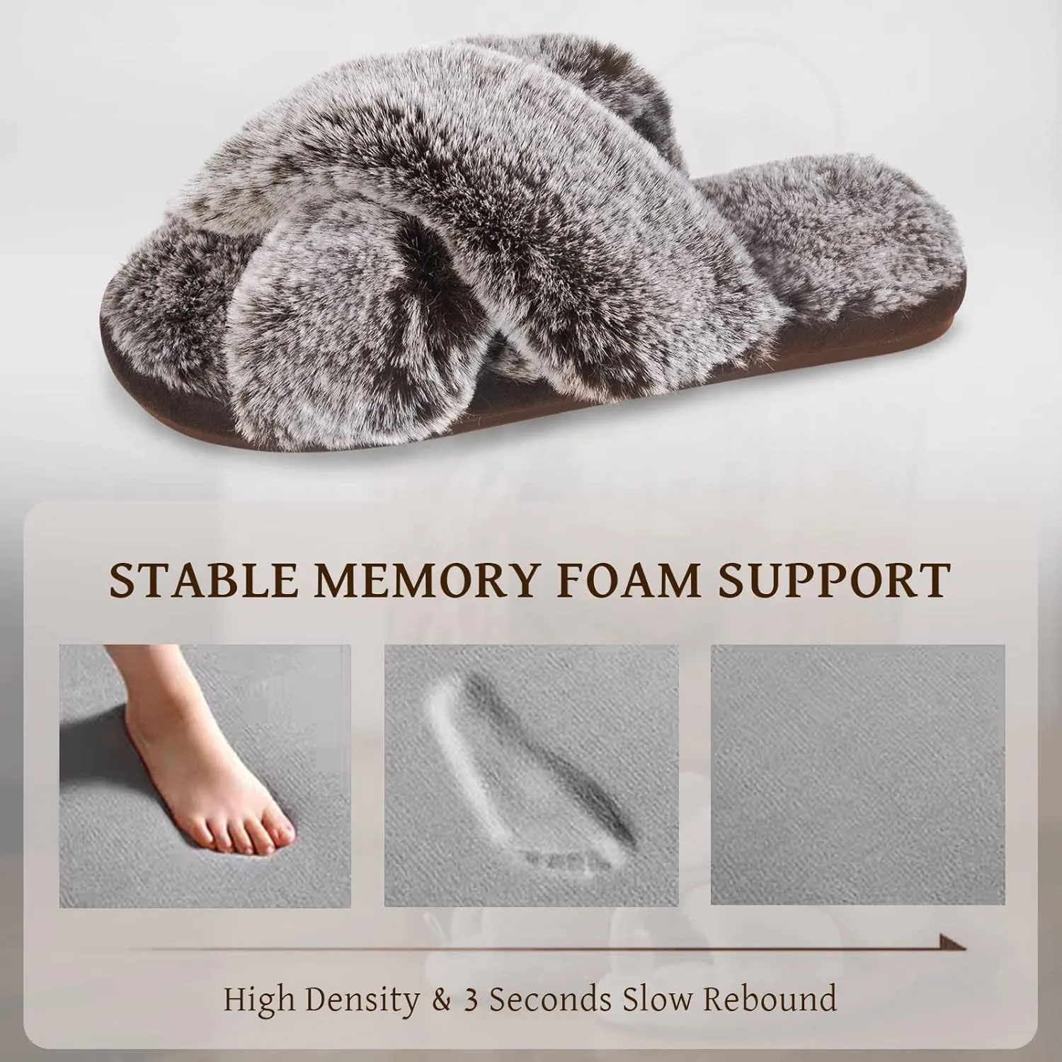 Cozyfurry Womens Cross Band Slippers Cozy Furry Fuzzy House Slippers Open Toe Fluffy Indoor Shoes Outdoor Slip on Warm Breathable Anti-skid Sole