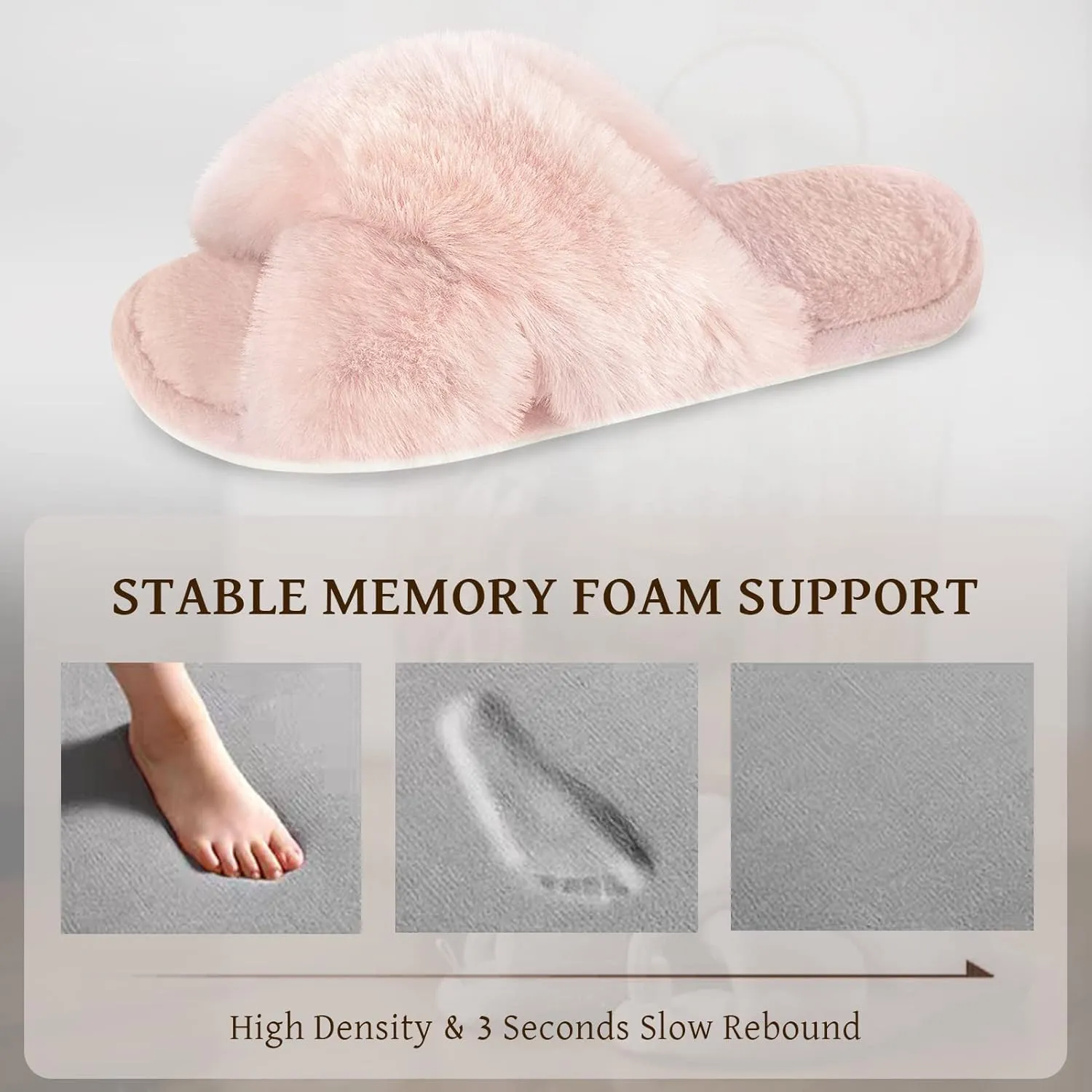 Cozyfurry Womens Cross Band Slippers Cozy Furry Fuzzy House Slippers Open Toe Fluffy Indoor Shoes Outdoor Slip on Warm Breathable Anti-skid Sole