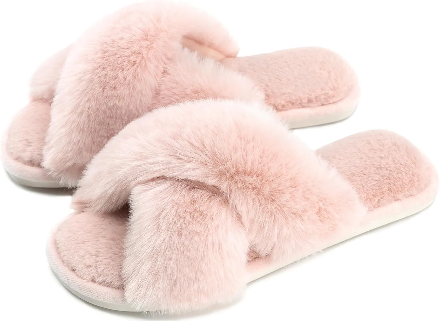 Cozyfurry Womens Cross Band Slippers Cozy Furry Fuzzy House Slippers Open Toe Fluffy Indoor Shoes Outdoor Slip on Warm Breathable Anti-skid Sole