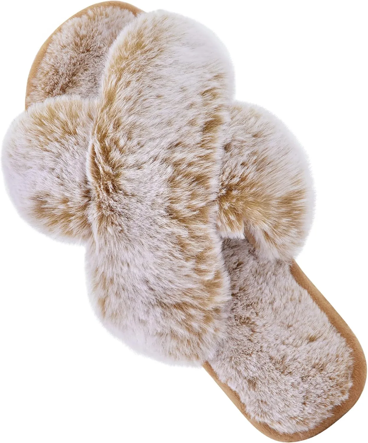 Cozyfurry Womens Cross Band Slippers Cozy Furry Fuzzy House Slippers Open Toe Fluffy Indoor Shoes Outdoor Slip on Warm Breathable Anti-skid Sole