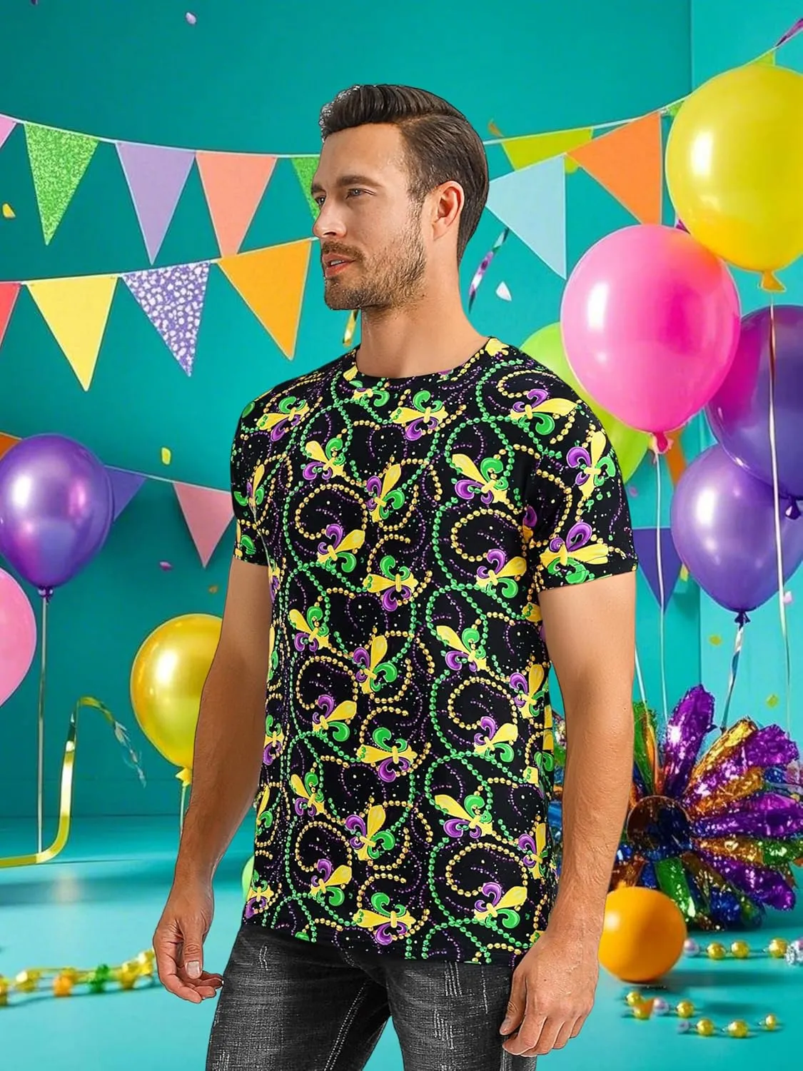 Funny World Men's 3D Pattern Printed Short Sleeve Novelty T-Shirts Crewneck Tee Casual Top