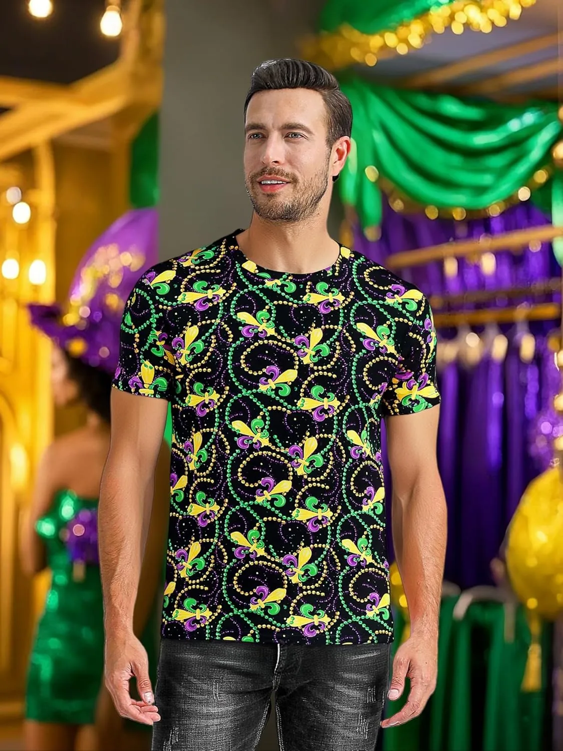 Funny World Men's 3D Pattern Printed Short Sleeve Novelty T-Shirts Crewneck Tee Casual Top