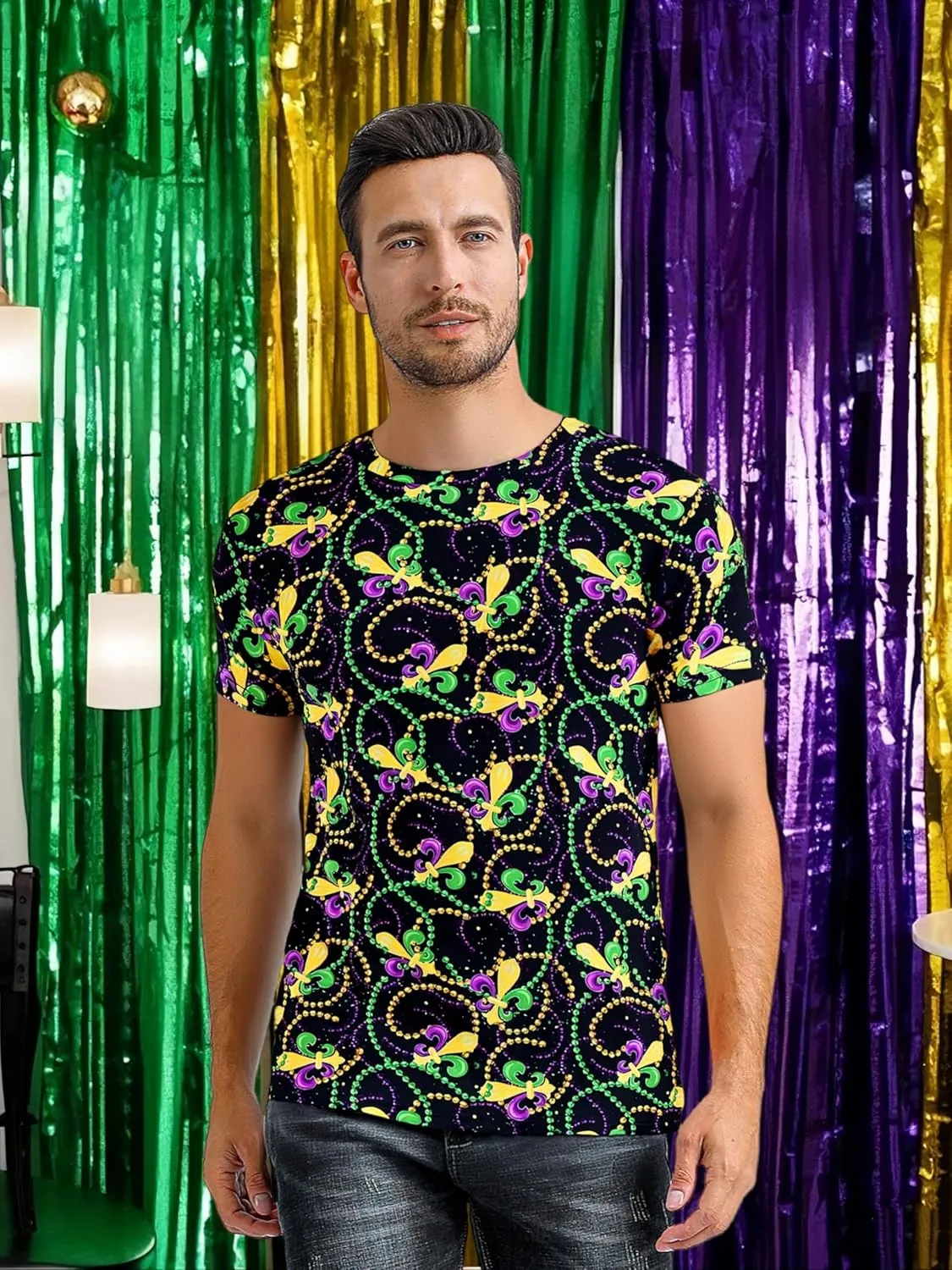 Funny World Men's 3D Pattern Printed Short Sleeve Novelty T-Shirts Crewneck Tee Casual Top