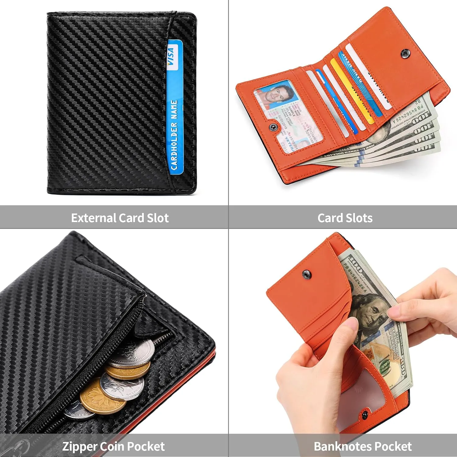 GAEKEAO Mens Wallet Slim Bifold RFID Blocking Thin Credit Card Holder Genuine Leather Minimalist Front Pocket Wallets for Men with Zipper Coin Pocket