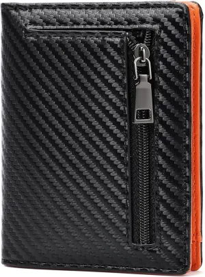 GAEKEAO Mens Wallet Slim Bifold RFID Blocking Thin Credit Card Holder Genuine Leather Minimalist Front Pocket Wallets for Men with Zipper Coin Pocket