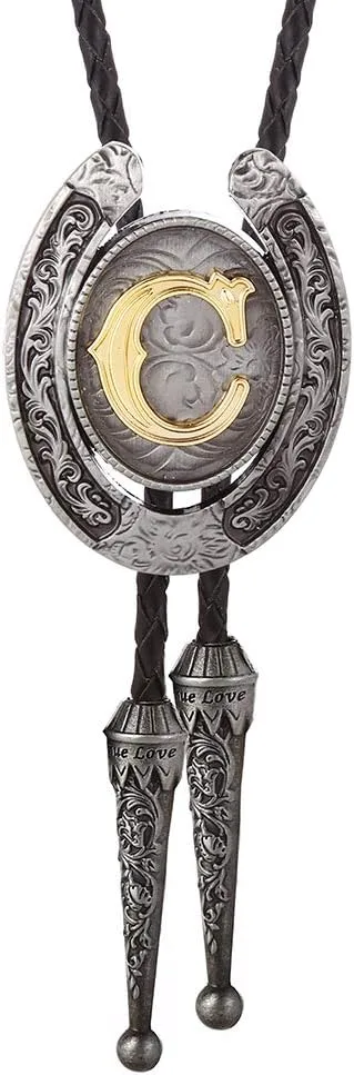 HUABOLA CALYN Vintage Bolo Tie for Men- Initial Letter ABCDMJR to Z Western Cowboy Bolo Tie for Women