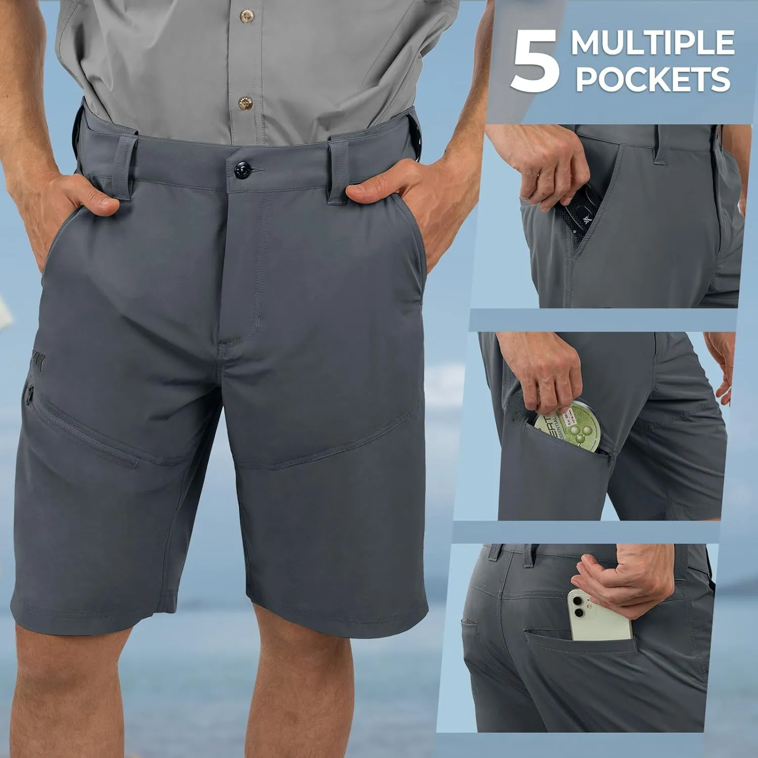 KastKing Cool Caster Men's Fishing Shorts, UPF 50  Hiking Shorts, 10.5?? and 7.5?? Available, Water Repellent, 4-Way Stretch