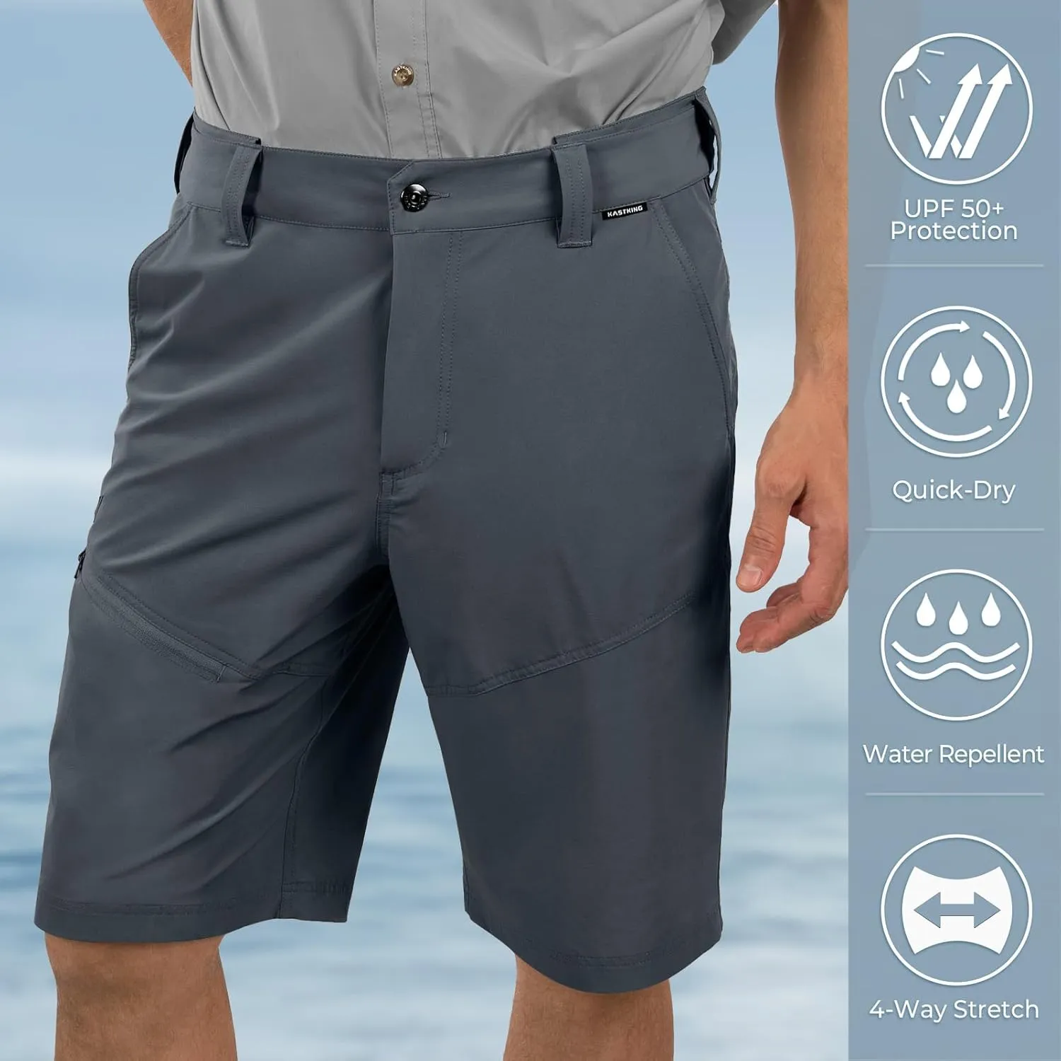 KastKing Cool Caster Men's Fishing Shorts, UPF 50  Hiking Shorts, 10.5?? and 7.5?? Available, Water Repellent, 4-Way Stretch