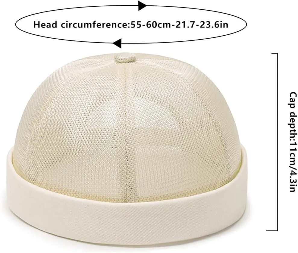 Mens Mesh Brimless Cap with No Brim, Summer Skullcap Docker Beanie Hat