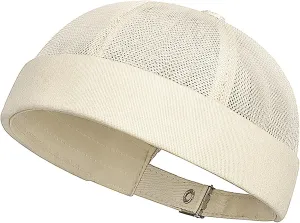 Mens Mesh Brimless Cap with No Brim, Summer Skullcap Docker Beanie Hat