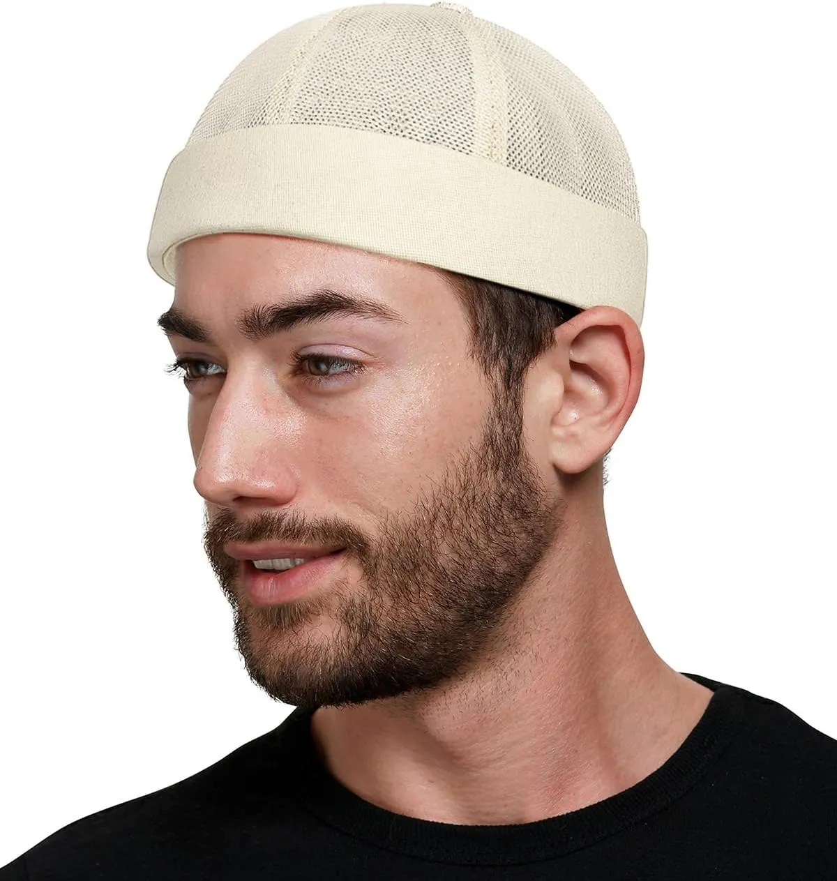 Mens Mesh Brimless Cap with No Brim, Summer Skullcap Docker Beanie Hat