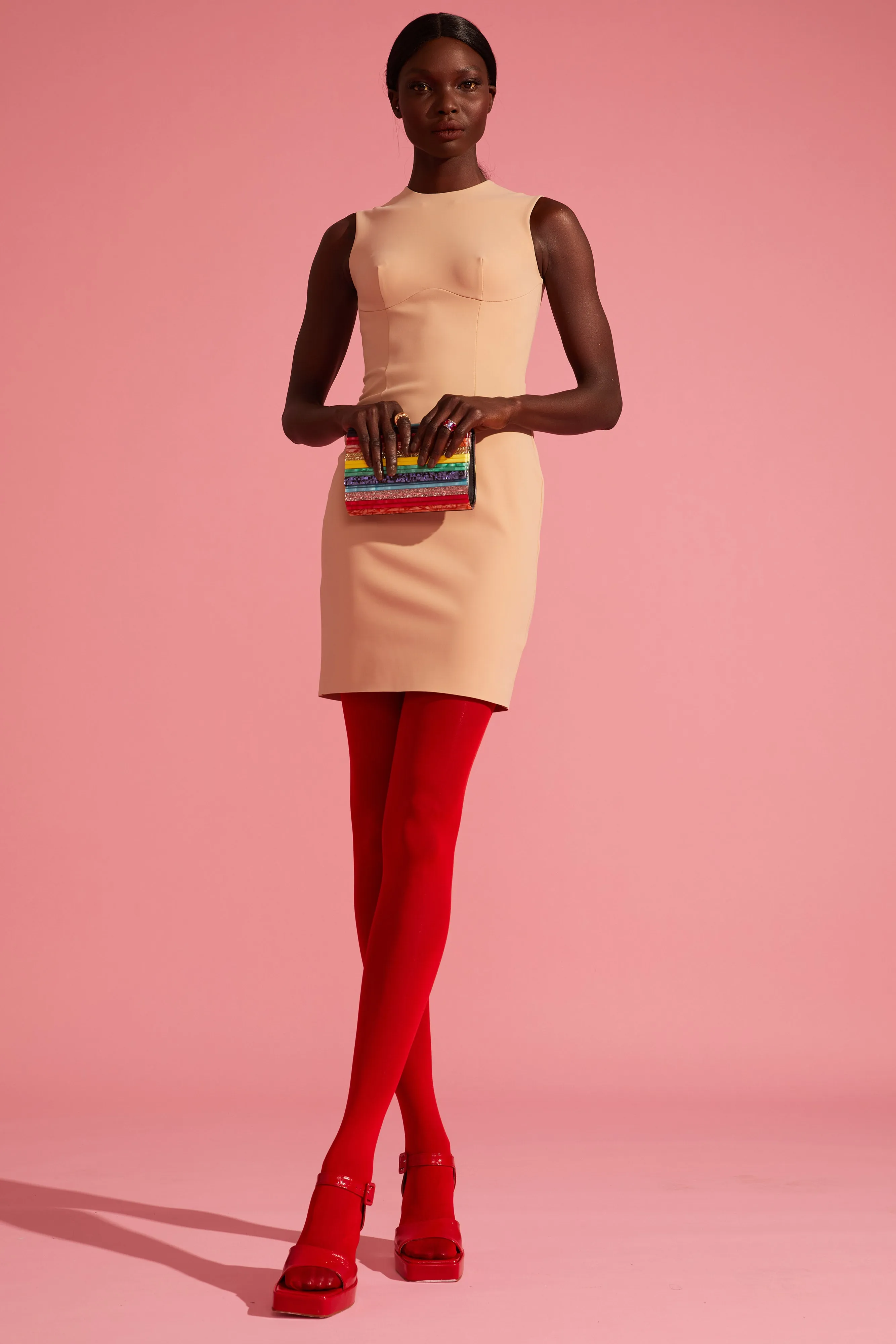 Mini Sheath Dress with Jewel Neckline