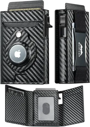 Smart Airtag Wallet for Men Slim: Pop up Card Wallet with Airtag Holder - Apple Air tag Wallet with Cash Strap - RFID Trifold Wallet Men for Gifts