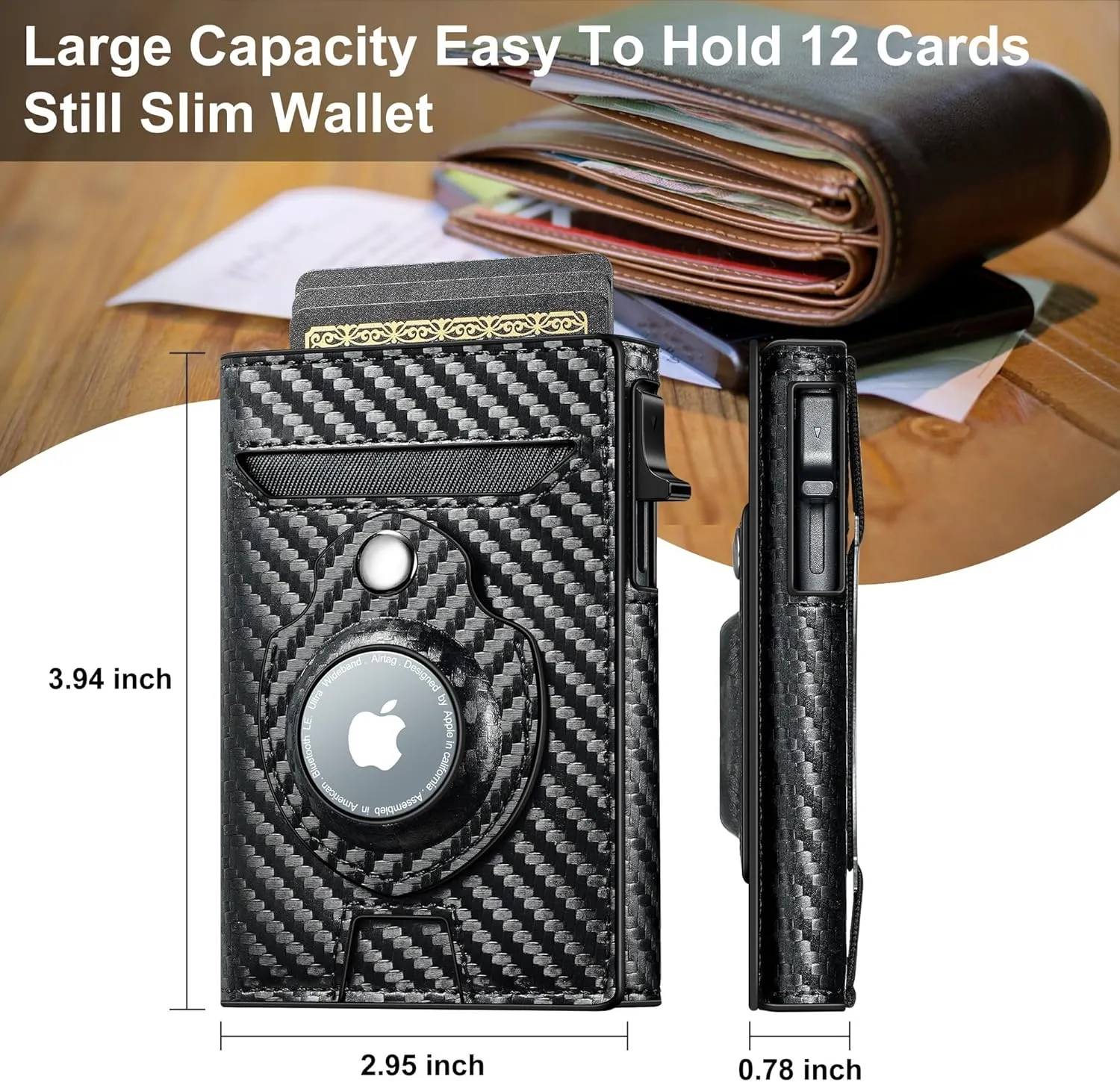 Smart Airtag Wallet for Men Slim: Pop up Card Wallet with Airtag Holder - Apple Air tag Wallet with Cash Strap - RFID Trifold Wallet Men for Gifts