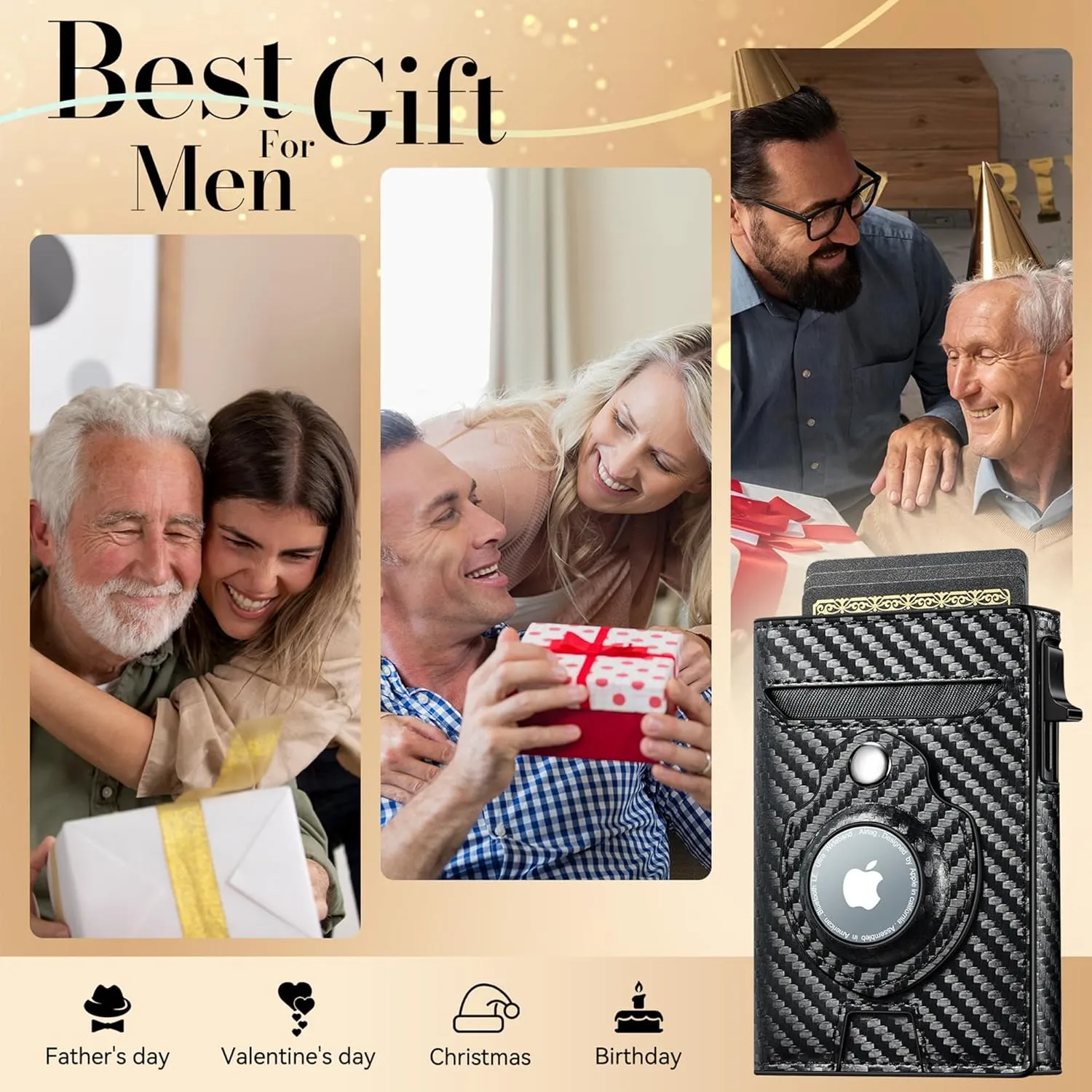 Smart Airtag Wallet for Men Slim: Pop up Card Wallet with Airtag Holder - Apple Air tag Wallet with Cash Strap - RFID Trifold Wallet Men for Gifts