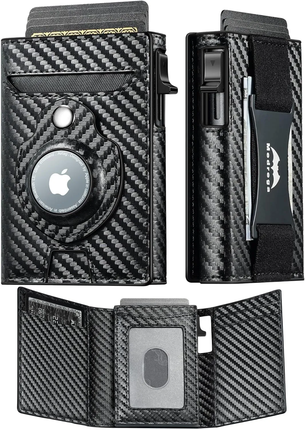 Smart Airtag Wallet for Men Slim: Pop up Card Wallet with Airtag Holder - Apple Air tag Wallet with Cash Strap - RFID Trifold Wallet Men for Gifts