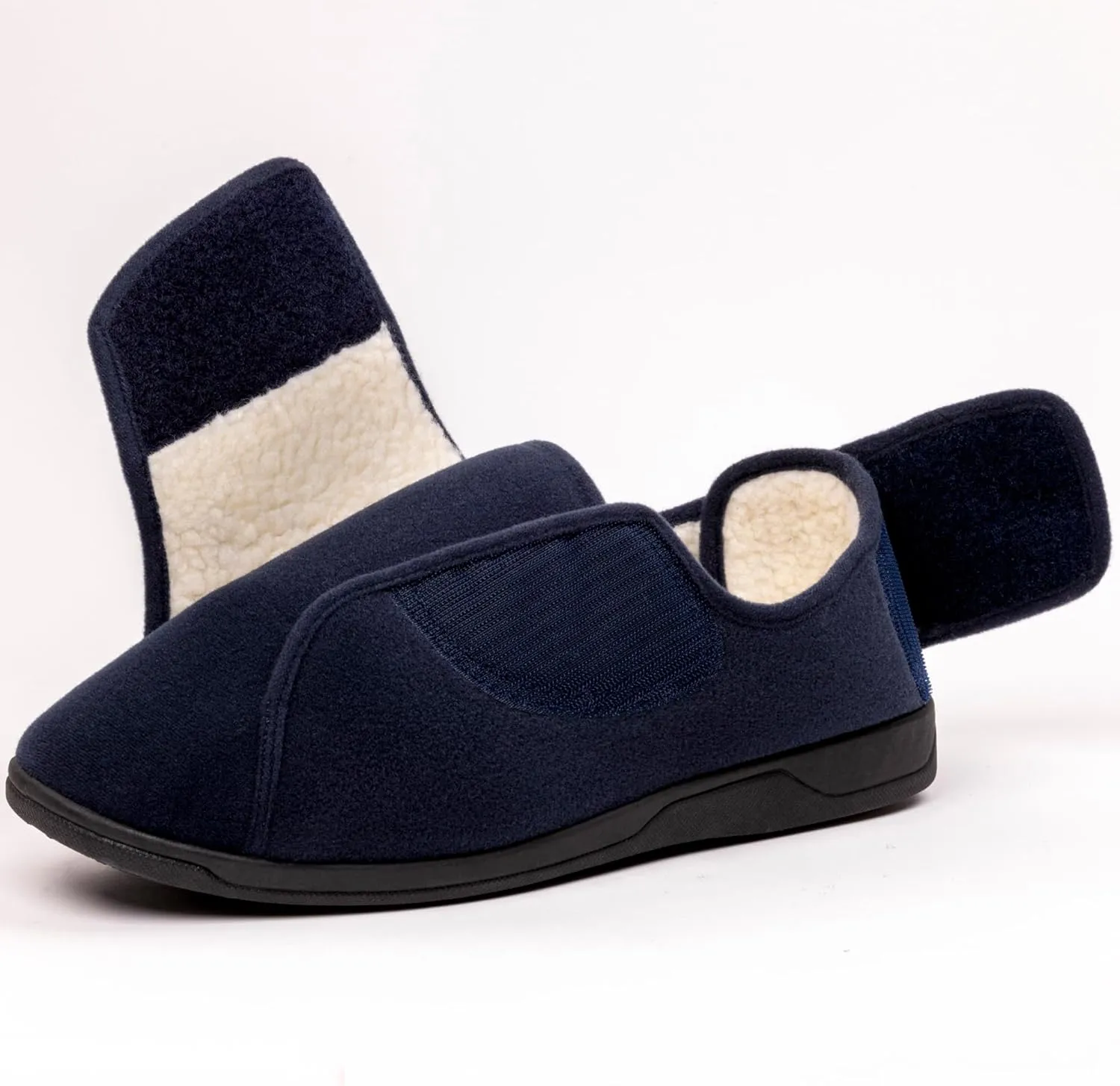 Women's Wide, Extra Wide 80-D Memory Foam Diabetic Slipper with Adjustable Closure Anti Slip Sole, Warm Plush Fleece Arthritis Edema Swollen Diabetic House Shoes