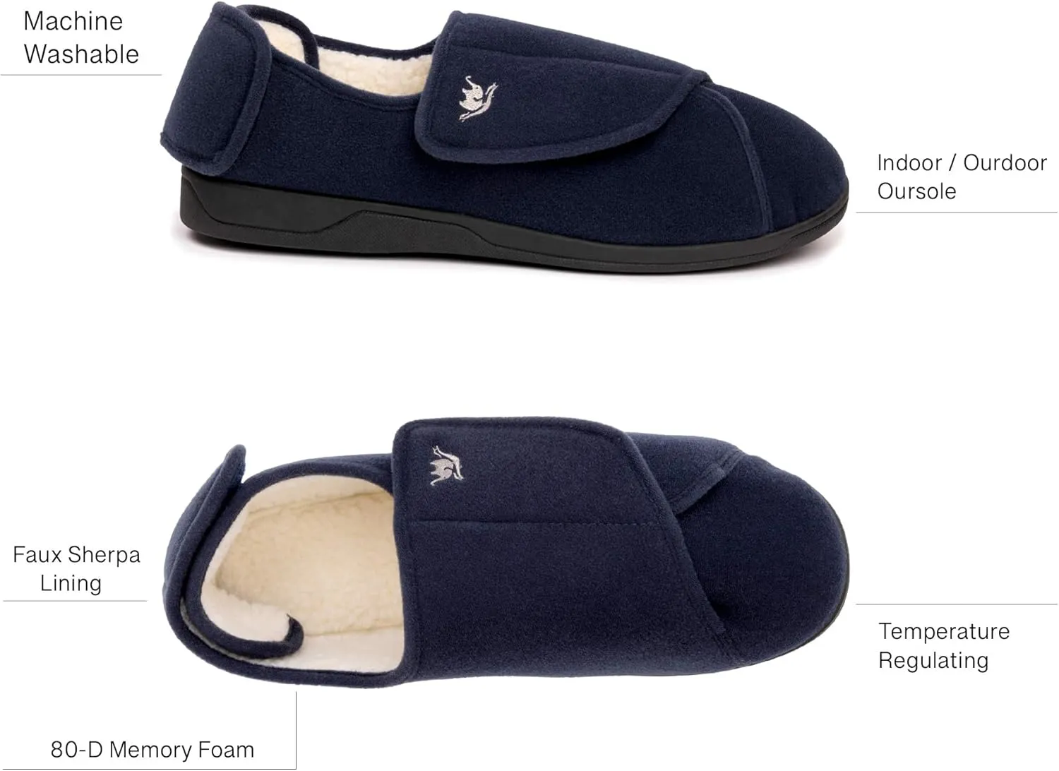 Women's Wide, Extra Wide 80-D Memory Foam Diabetic Slipper with Adjustable Closure Anti Slip Sole, Warm Plush Fleece Arthritis Edema Swollen Diabetic House Shoes