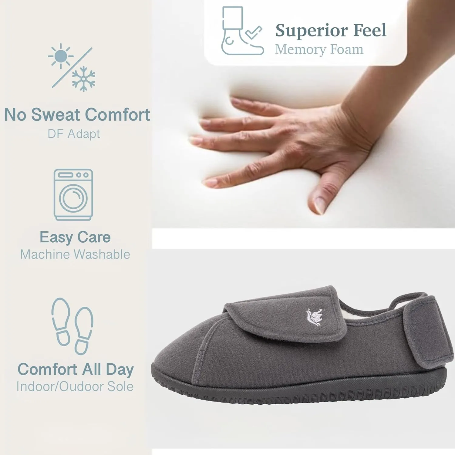 Women's Wide, Extra Wide 80-D Memory Foam Diabetic Slipper with Adjustable Closure Anti Slip Sole, Warm Plush Fleece Arthritis Edema Swollen Diabetic House Shoes