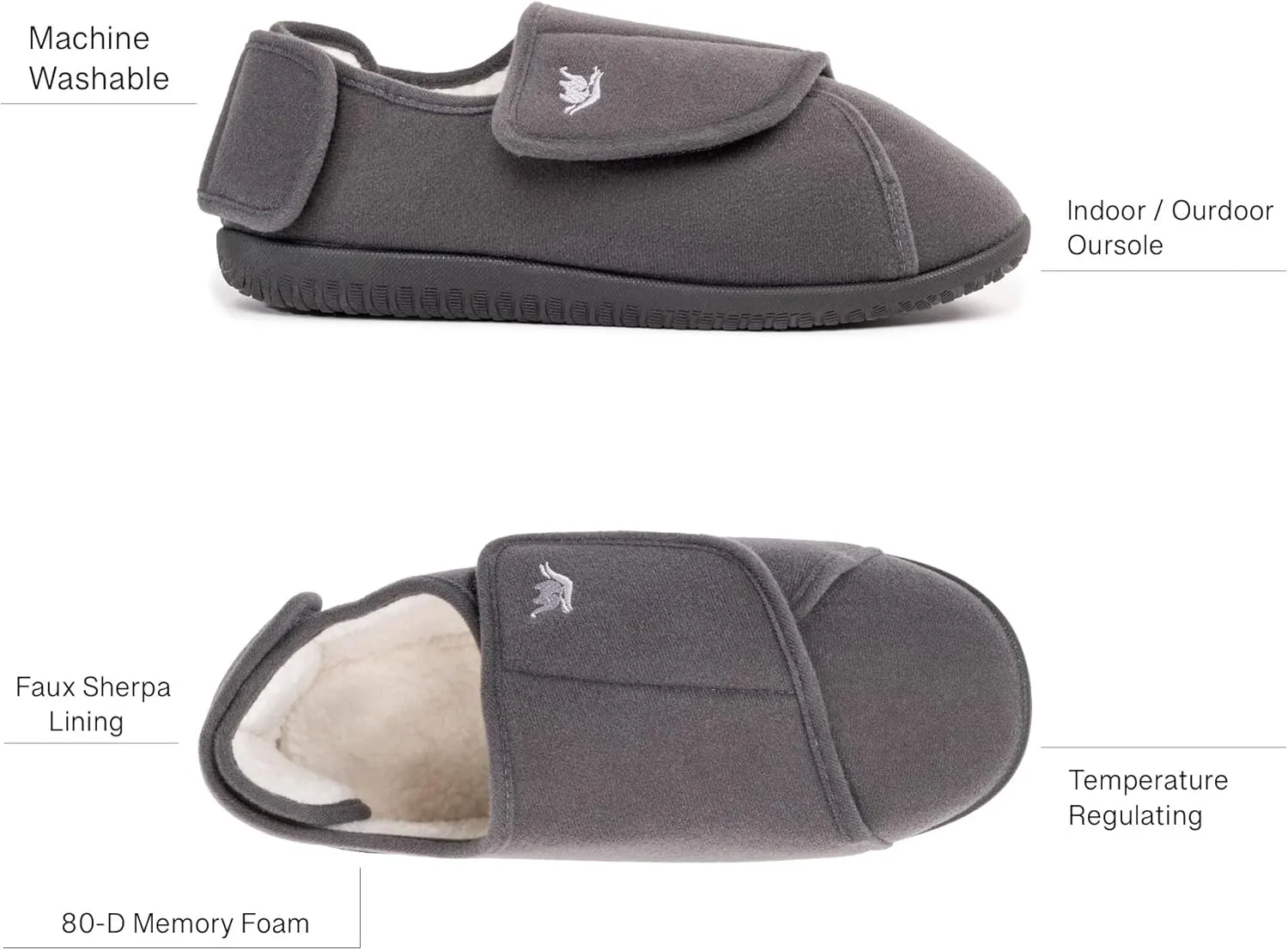 Women's Wide, Extra Wide 80-D Memory Foam Diabetic Slipper with Adjustable Closure Anti Slip Sole, Warm Plush Fleece Arthritis Edema Swollen Diabetic House Shoes