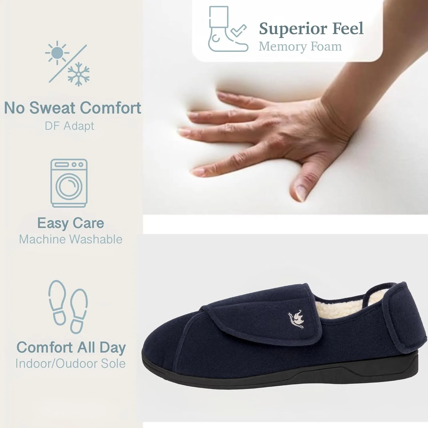 Women's Wide, Extra Wide 80-D Memory Foam Diabetic Slipper with Adjustable Closure Anti Slip Sole, Warm Plush Fleece Arthritis Edema Swollen Diabetic House Shoes