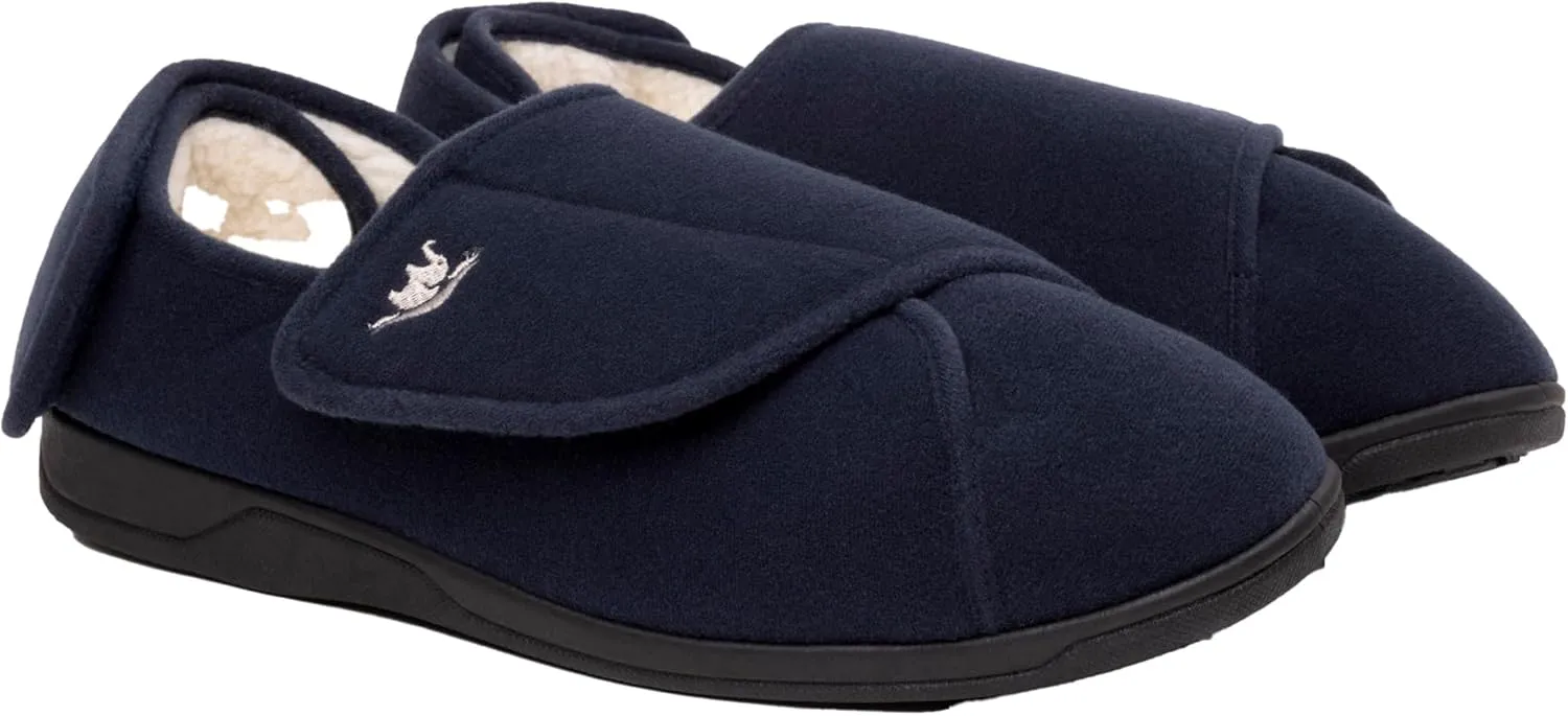 Women's Wide, Extra Wide 80-D Memory Foam Diabetic Slipper with Adjustable Closure Anti Slip Sole, Warm Plush Fleece Arthritis Edema Swollen Diabetic House Shoes