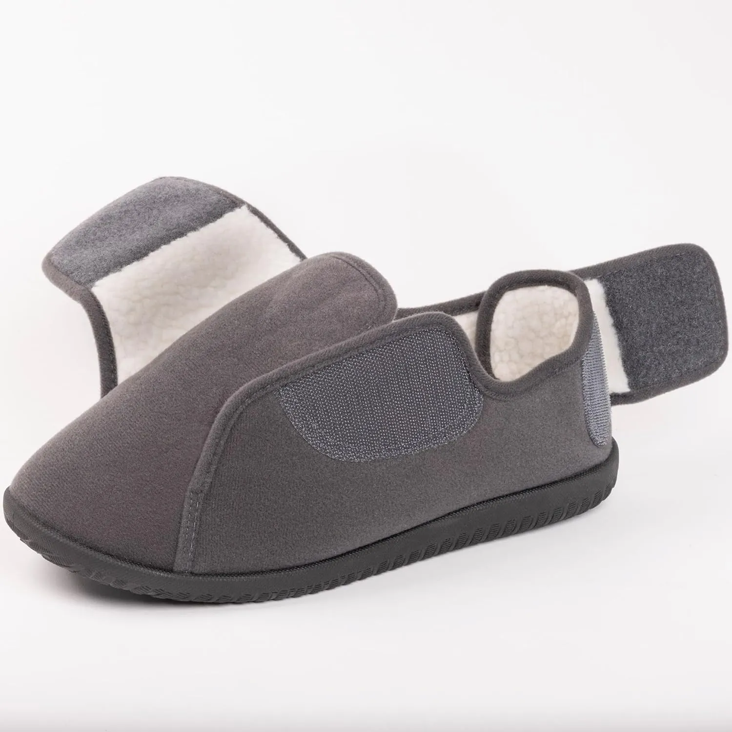 Women's Wide, Extra Wide 80-D Memory Foam Diabetic Slipper with Adjustable Closure Anti Slip Sole, Warm Plush Fleece Arthritis Edema Swollen Diabetic House Shoes